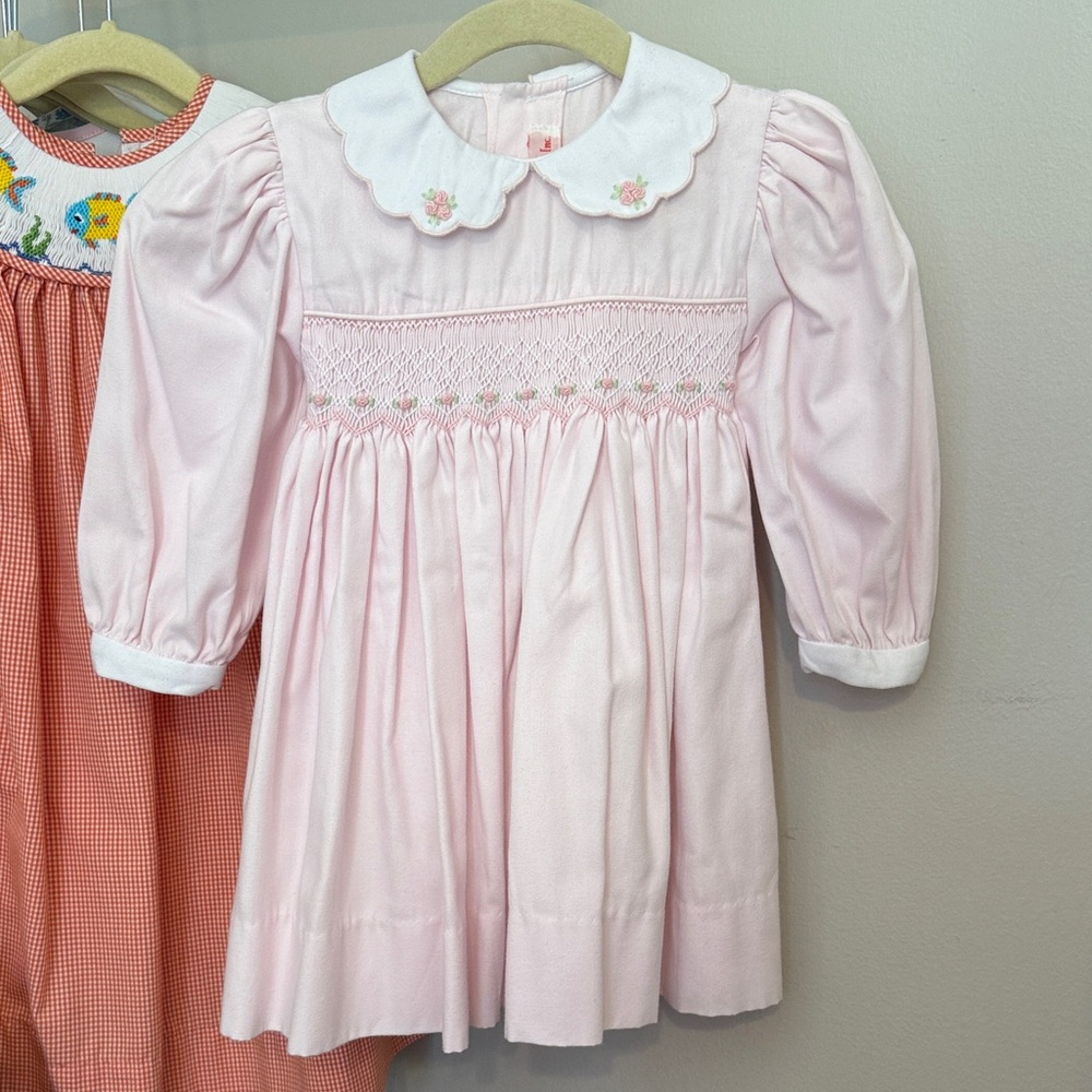18m Pink Smocked Dress with Floral Collar